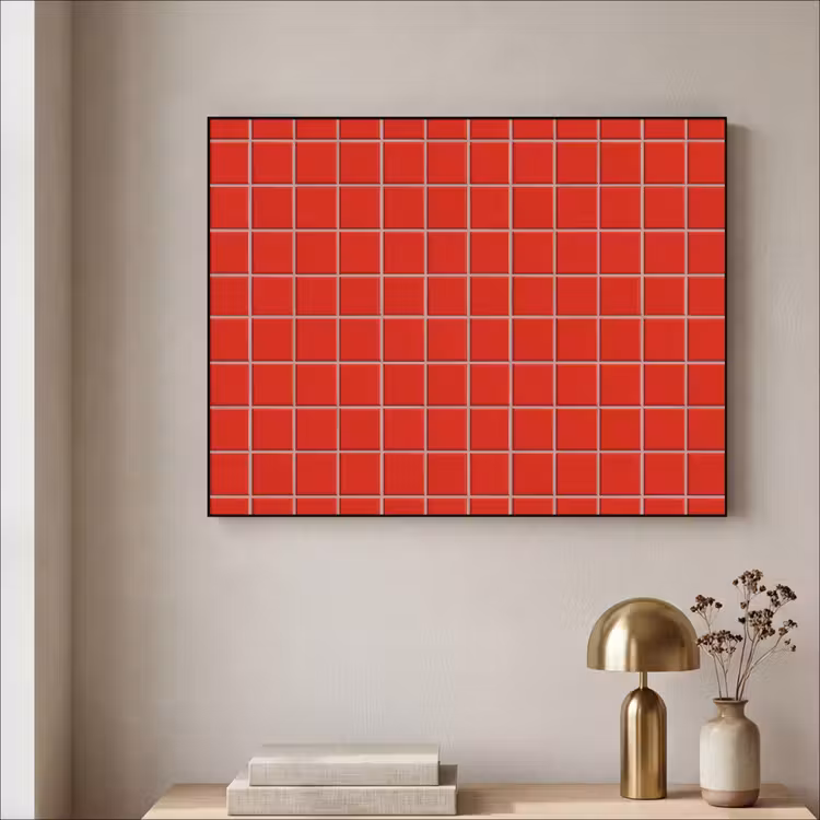 Tegel - Patroon - Kersen - Rood Textielframe zwart klein 947 -sfeer2