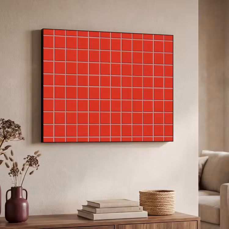 Tegel - Patroon - Kersen - Rood Textielframe zwart klein 947 -sfeer3