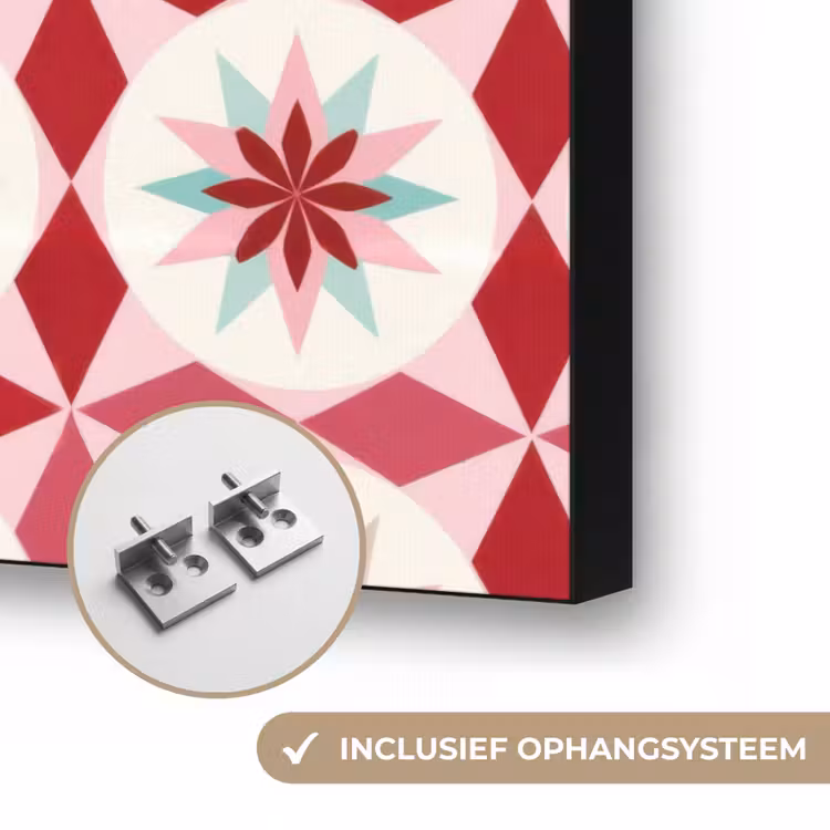 Tegelpatroon - Sterren - Retro - Roze - Mintgroen Textielframe zwart klein 947 -USP_ophangsysteemNL