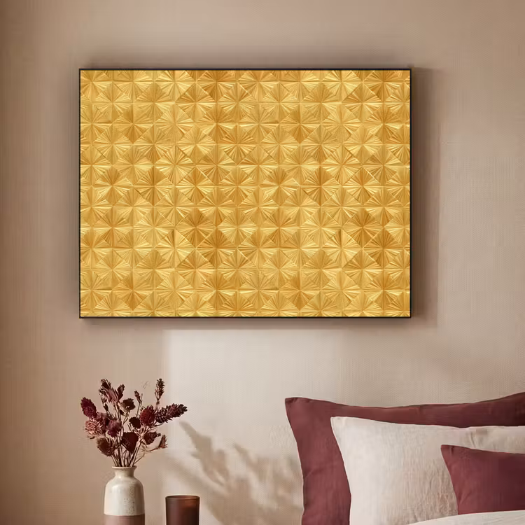 Tegels - Geometrisch - Reliëf - Goud Textielframe zwart klein 947 -sfeer1