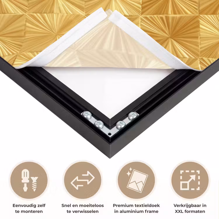Tegels - Geometrisch - Reliëf - Goud Textielframe zwart klein 947 -USP_closeupNL