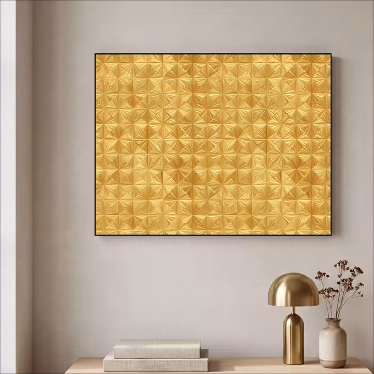 Tegels - Geometrisch - Reliëf - Goud Textielframe zwart klein 947 -sfeer2
