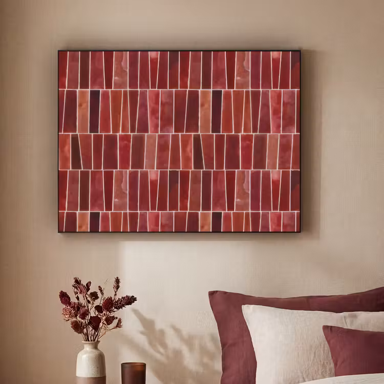 Tegels - Modern - Structuur - Dieprood Textielframe zwart klein 947 -sfeer1