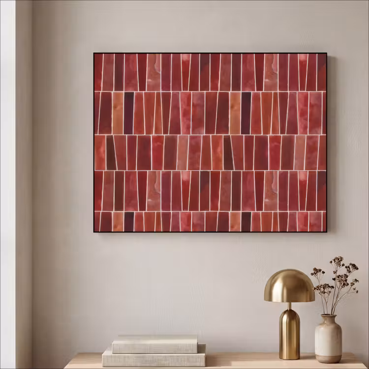 Tegels - Modern - Structuur - Dieprood Textielframe zwart klein 947 -sfeer2