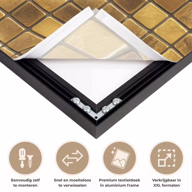 Tegels - Mozaïek - Luxe - Warm Goud Textielframe zwart klein 947 -USP_closeupNL