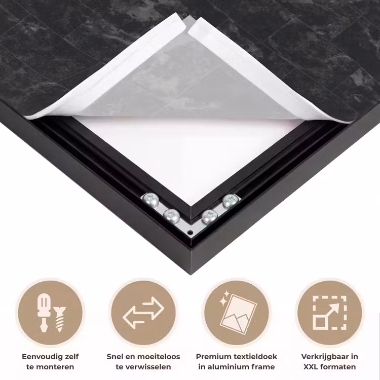 Tegels - Patroon - Marmer - Zwart Textielframe zwart klein 947 -USP_closeupNL