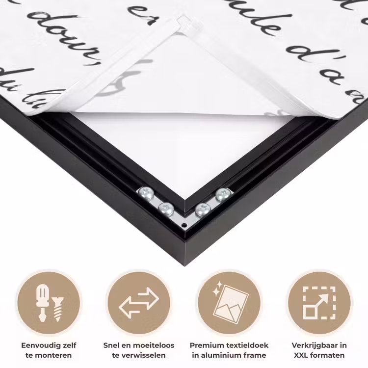 Tekst - Handschrift - Klassiek - ZwartWit Textielframe zwart klein -USP_closeupNL