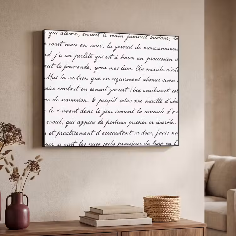 Tekst - Handschrift - Klassiek - ZwartWit Textielframe zwart klein -sfeer3