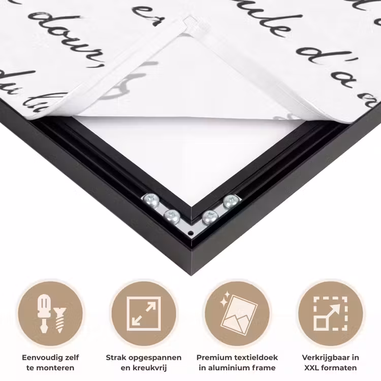 Tekst - Handschrift - Klassiek - ZwartWit Textielframe zwart klein -USP_feed_closeupNL