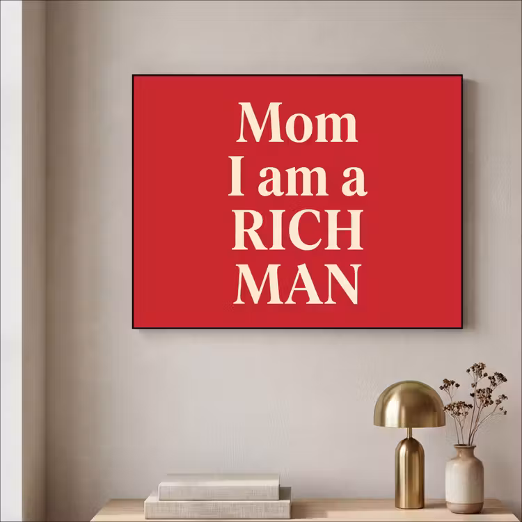 Tekst - Rijkdom - Motivatie - Rood - Modern Textielframe zwart klein -sfeer2