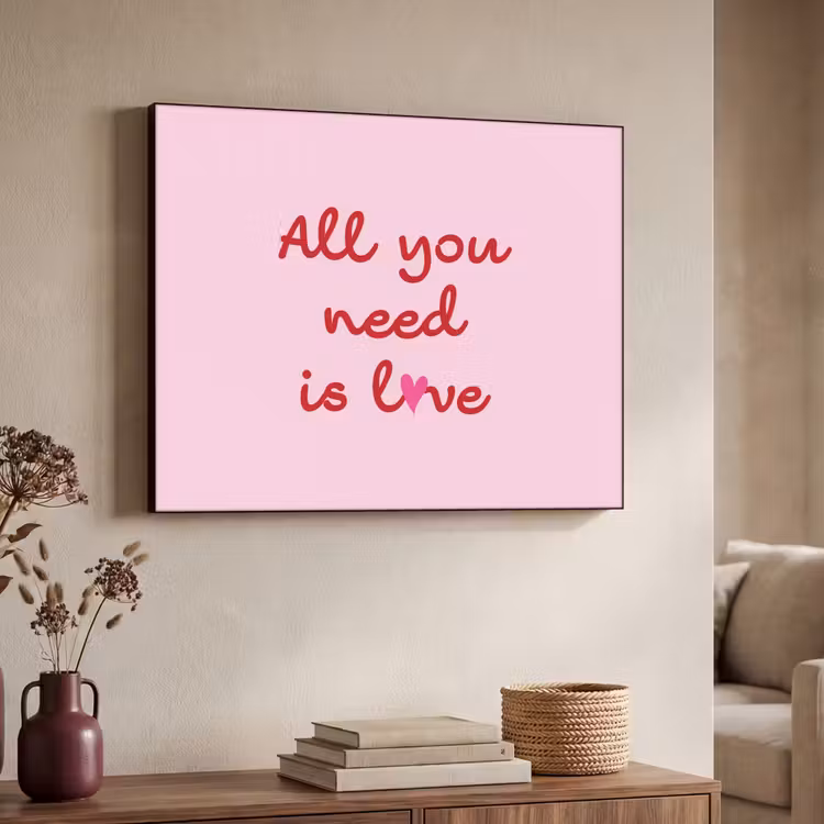Tekst - Roze - Love - Hart Textielframe zwart klein -sfeer3