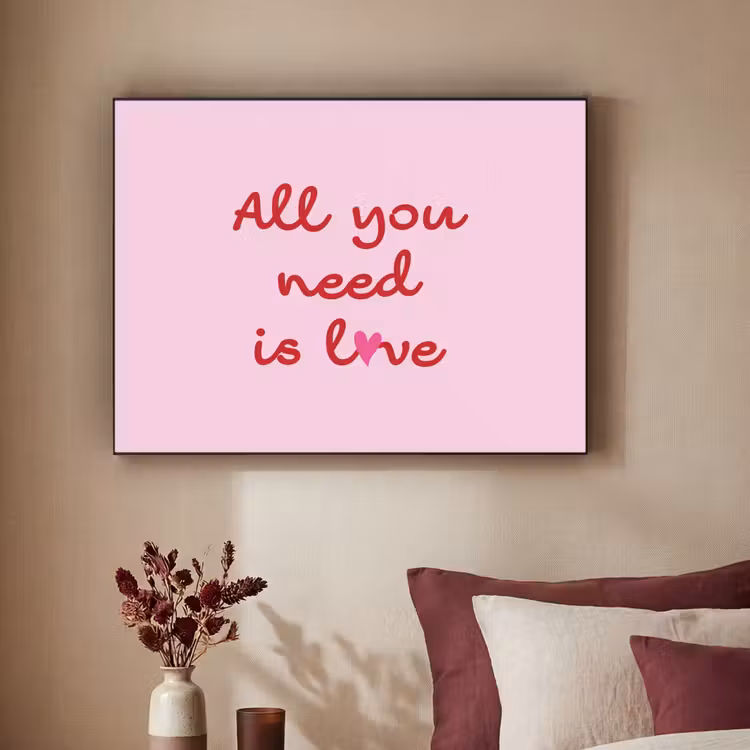 Tekst - Roze - Love - Hart Textielframe - compleet frame klein -sfeer1