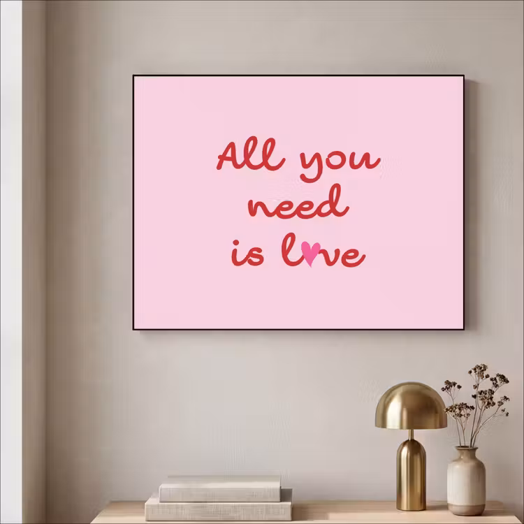 Tekst - Roze - Love - Hart Textielframe - compleet frame klein -sfeer2