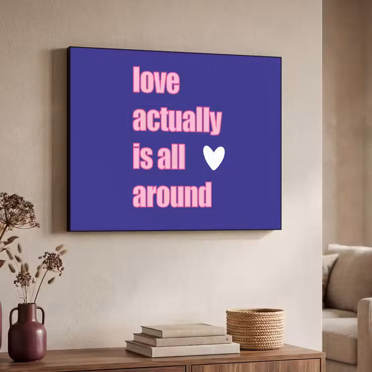 Tekst - Valentijn - Love - Blauw Textielframe zwart klein -sfeer3