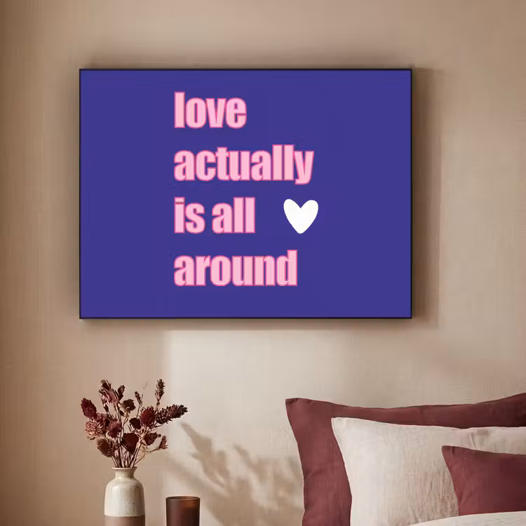 Tekst - Valentijn - Love - Blauw Textielframe zwart klein -sfeer1