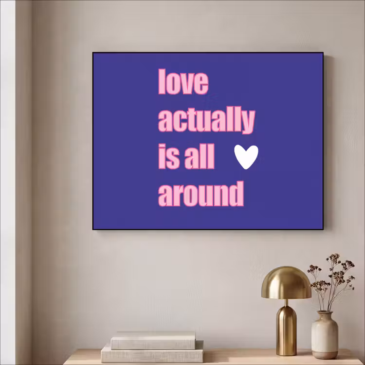 Tekst - Valentijn - Love - Blauw Textielframe zwart klein -sfeer2