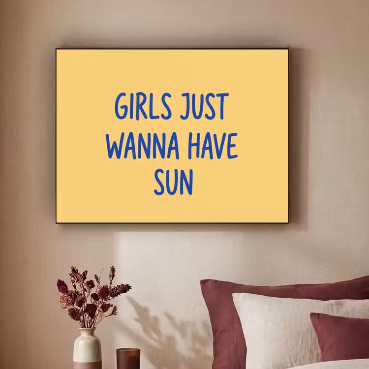 Tekst - Zon - Zomer - Modern - Geel Textielframe zwart klein -sfeer1