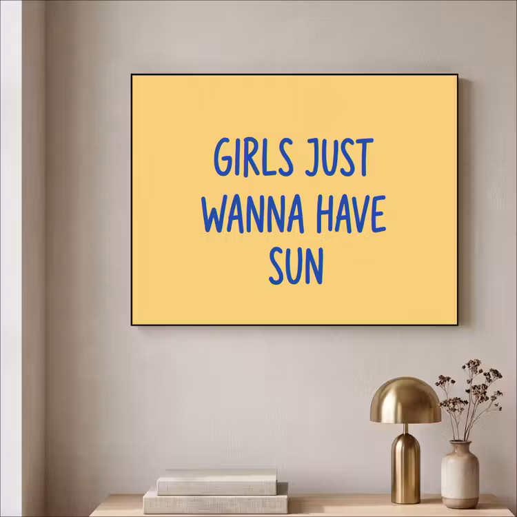 Tekst - Zon - Zomer - Modern - Geel Textielframe zwart klein -sfeer2