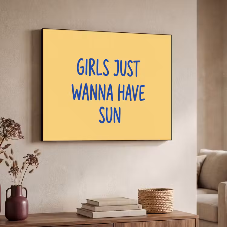 Tekst - Zon - Zomer - Modern - Geel Textielframe zwart klein -sfeer3