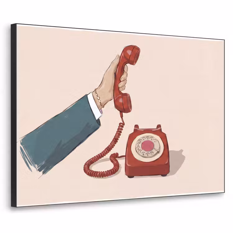 Telefoon - Hand - Vintage - Communicatie - Rood Textielframe zwart klein -3d