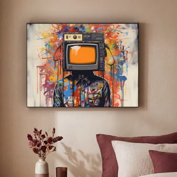Televisie - Graffiti - Mens - Kleuren Textielframe zwart klein -sfeer1