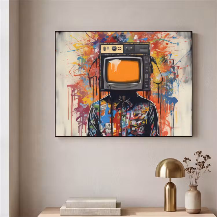 Televisie - Graffiti - Mens - Kleuren Textielframe zwart klein -sfeer2