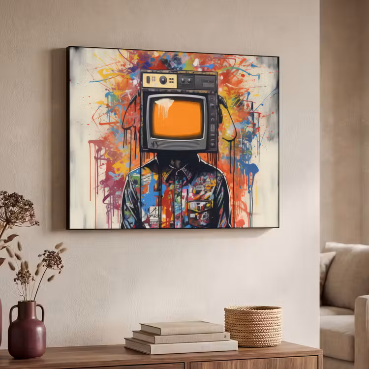 Televisie - Graffiti - Mens - Kleuren Textielframe zwart klein -sfeer3