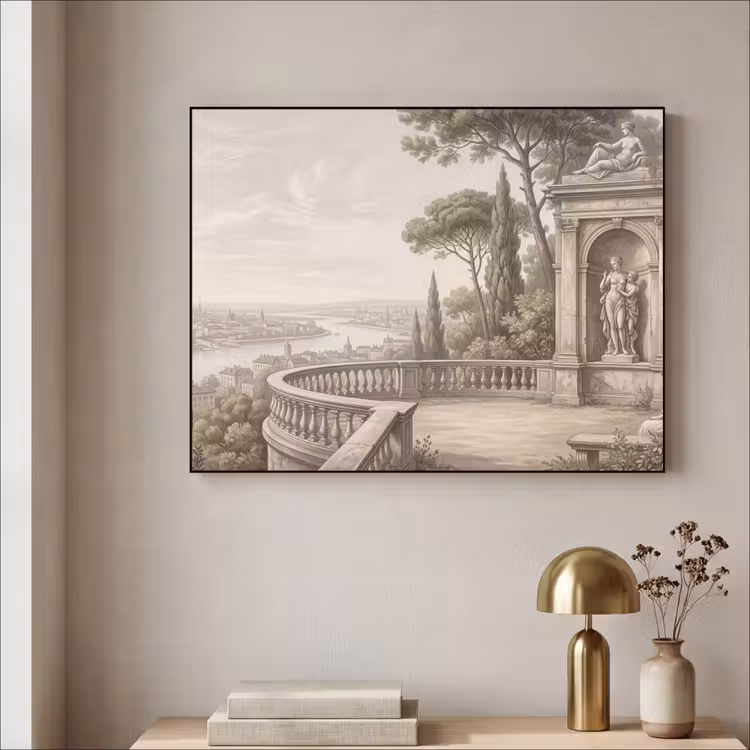 Terras - Stad - Uitzicht - Rivier Textielframe zwart klein -sfeer2