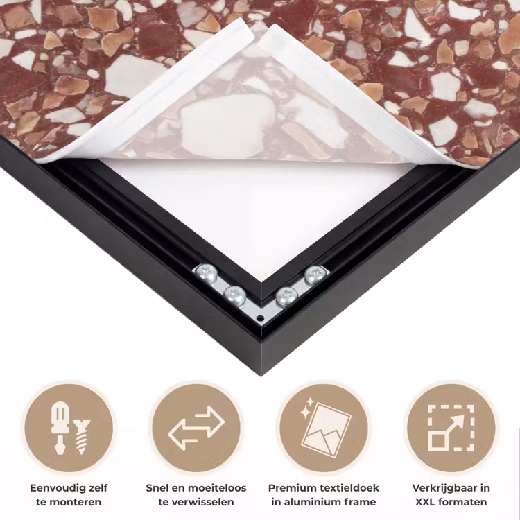 Terrazzo - Patroon - Steentextuur - Roodbruin Textielframe zwart klein 947 -USP_closeupNL