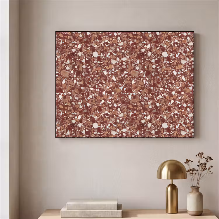 Terrazzo - Patroon - Steentextuur - Roodbruin Textielframe zwart klein 947 -sfeer2