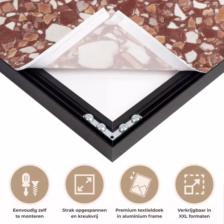 Terrazzo - Patroon - Steentextuur - Roodbruin Textielframe zwart klein 947 -USP_feed_closeupNL