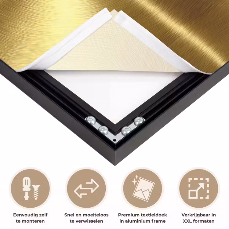 Textuur - Geborsteld Goud - Industrieel - Metallic Textielframe zwart klein 947 -USP_closeupNL
