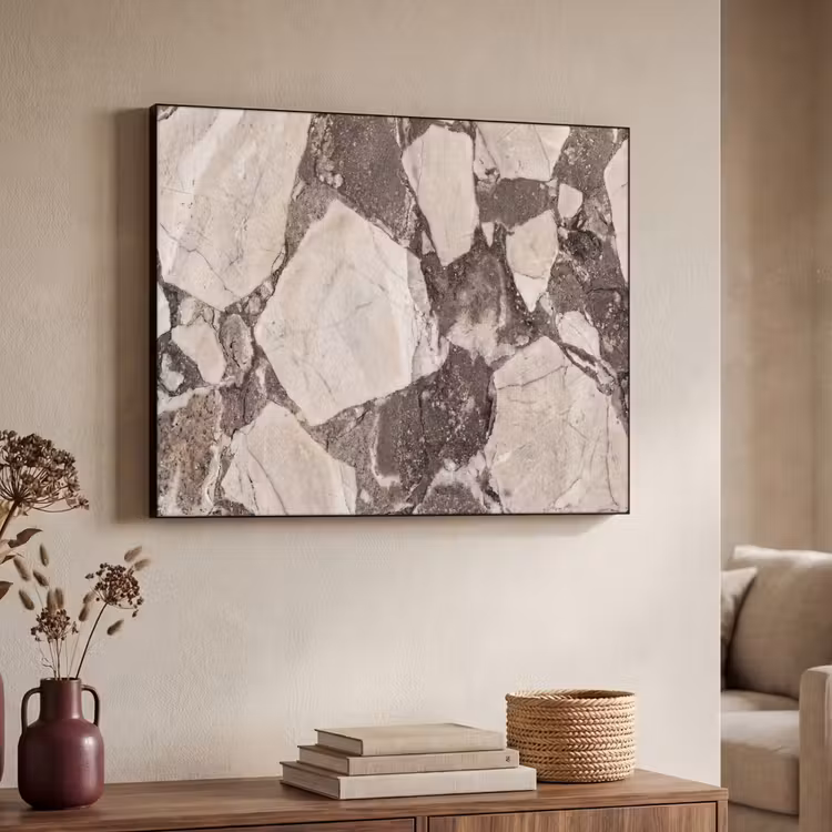 Textuur - Marmer - Abstract - Beige - Bruin Textielframe zwart klein -sfeer3