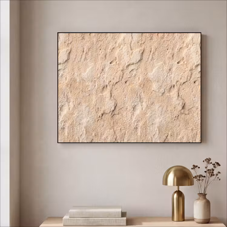 Textuur - Steen - Natuur - Beige Textielframe zwart klein -sfeer2