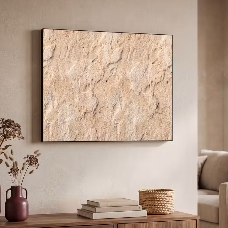 Textuur - Steen - Natuur - Beige Textielframe zwart klein -sfeer3