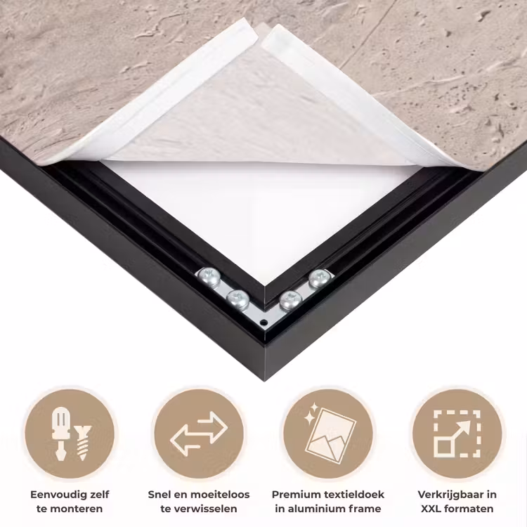 Textuur - Steen - Patroon - Rustiek - Beige Textielframe zwart klein -USP_closeupNL