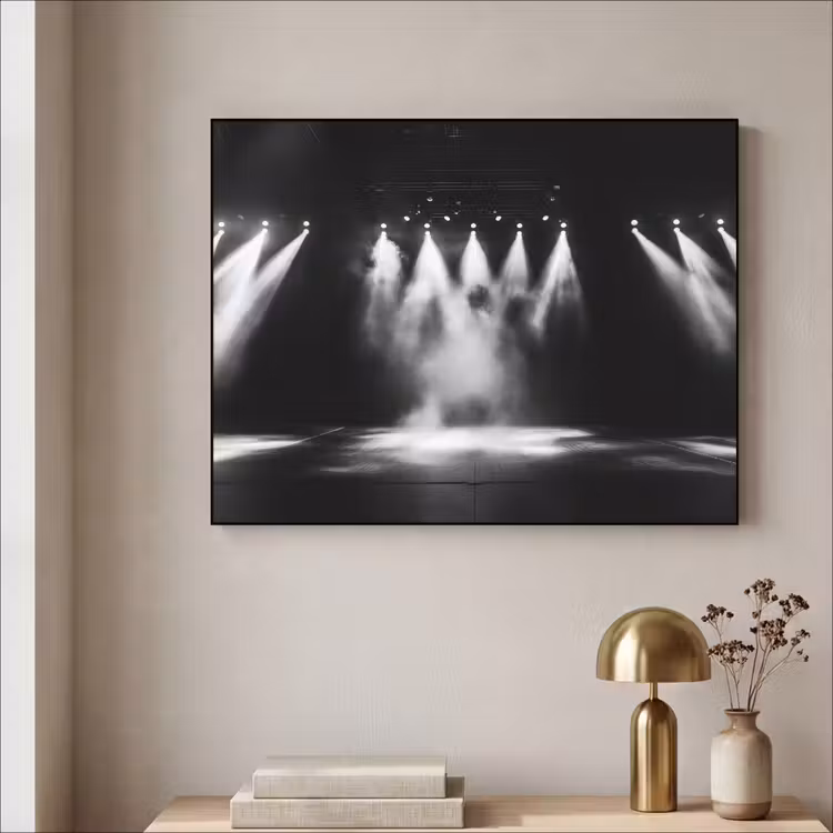 Theaterzaal - Mist - Spotlights - Zwart Textielframe - compleet frame klein -sfeer2