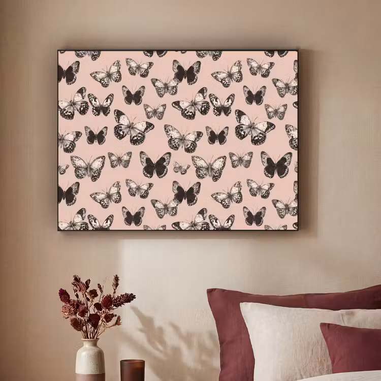 Tijdloos - Vlinders - Perzik Textielframe zwart klein 947 -sfeer1