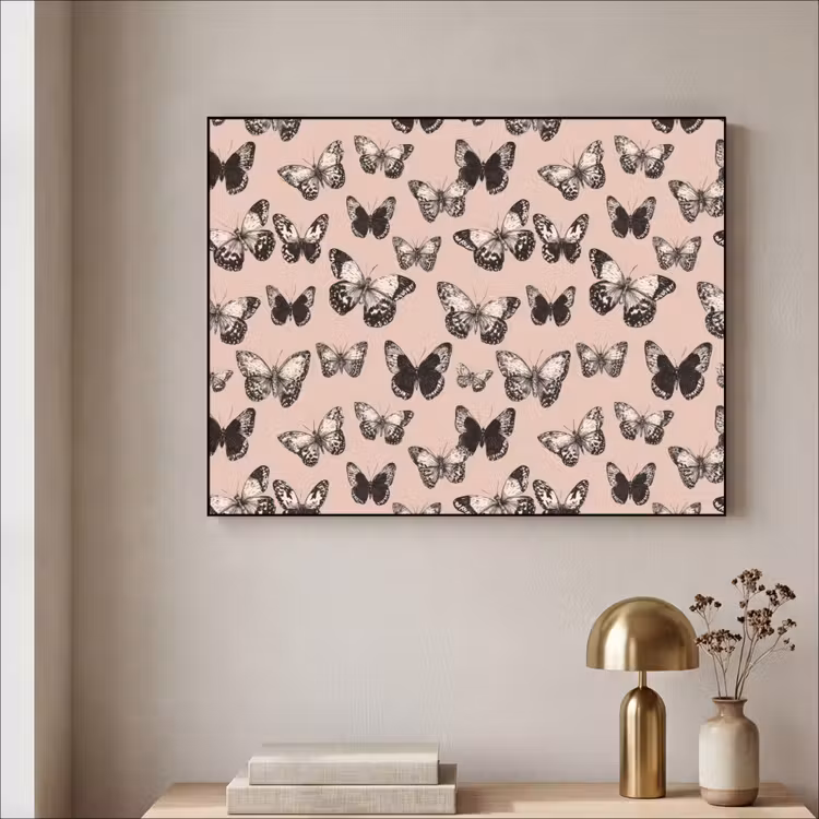 Tijdloos - Vlinders - Perzik Textielframe zwart klein 947 -sfeer2
