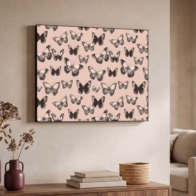 Tijdloos - Vlinders - Perzik Textielframe zwart klein 947 -sfeer3