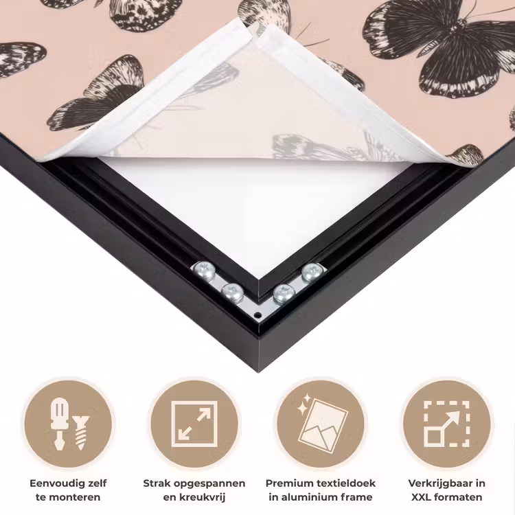 Tijdloos - Vlinders - Perzik Textielframe zwart klein 947 -USP_feed_closeupNL