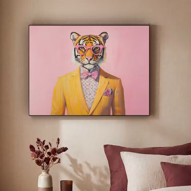 Tijger - Bril - Geel - Jasje Textielframe zwart klein -sfeer1