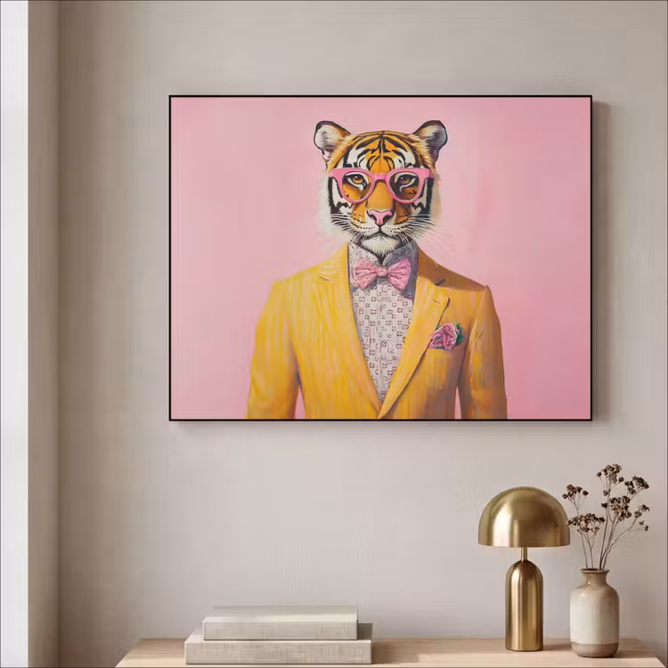 Tijger - Bril - Geel - Jasje Textielframe - compleet frame klein -sfeer2