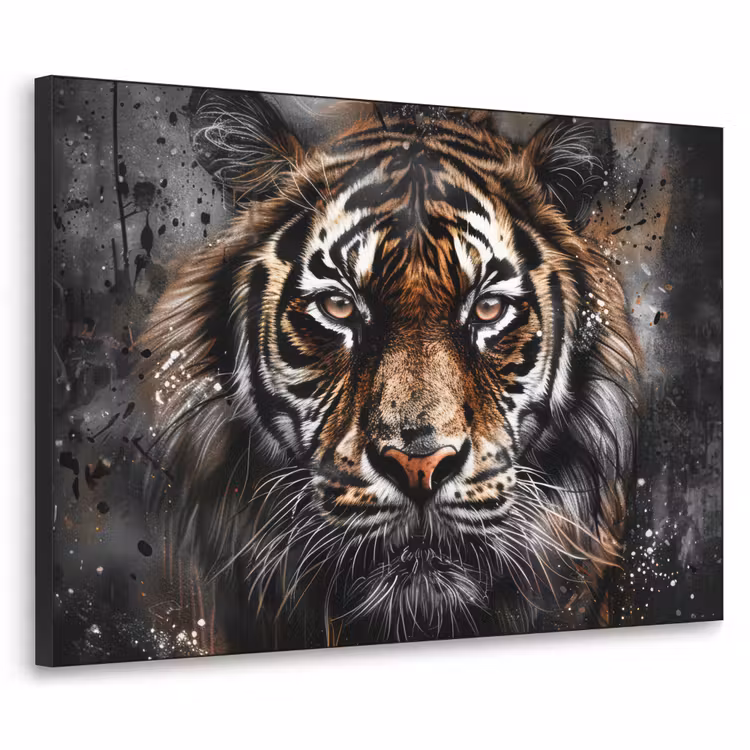 Tijger - Dieren - Portret - Luxe - Zwart Textielframe - compleet frame klein -3d