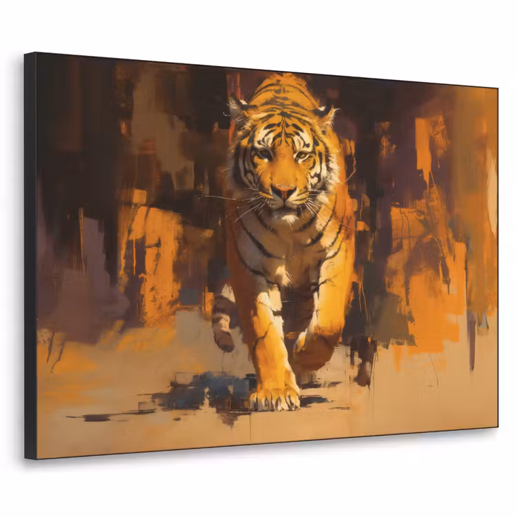 Tijger - Geschilderd - Oranje - Penseelstreken Textielframe - compleet frame klein -3d