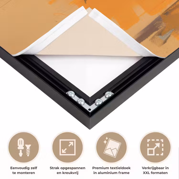 Tijger - Geschilderd - Oranje - Penseelstreken Textielframe zwart klein -USP_feed_closeupNL