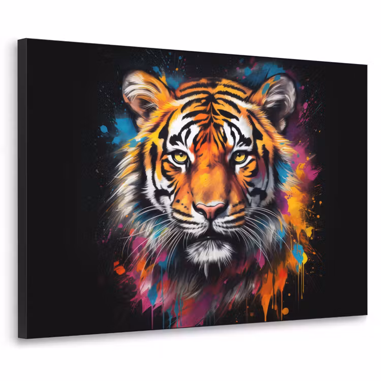 Tijger - Graffiti - Dieren - Zwart Textielframe zwart klein -3d