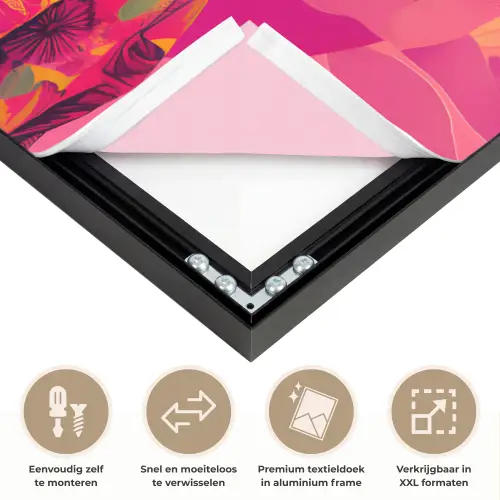 Tijger - Kimono - Planten - Roze Textielframe zwart klein -USP_closeupNL