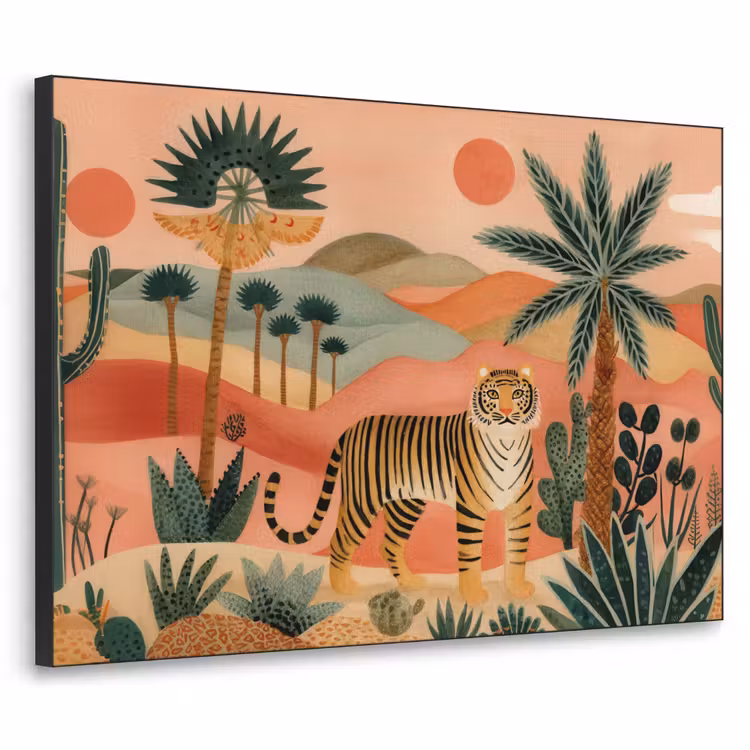 Tijger - Kleurrijk - Palmen - Cactus Textielframe - compleet frame klein -3d