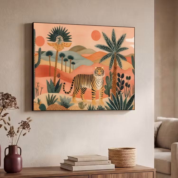 Tijger - Kleurrijk - Palmen - Cactus Textielframe - compleet frame klein -sfeer3